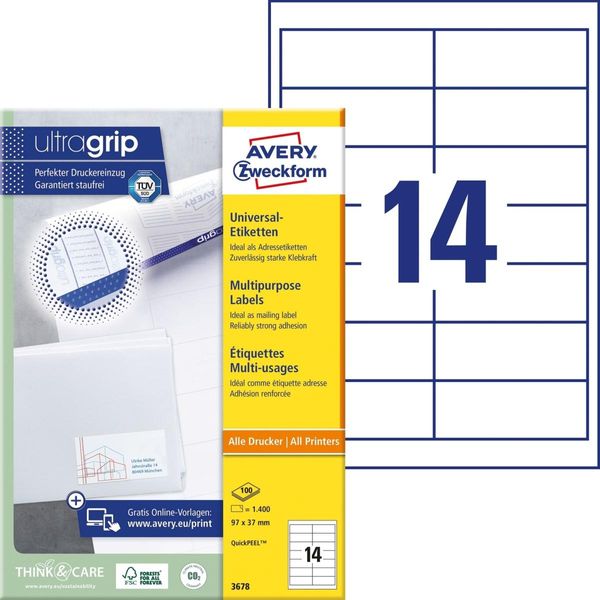 Etichette Universali Ultragrip 97X37 Mm Pu=5X1.400 Etichette / 100 Fogli Bianco-image
