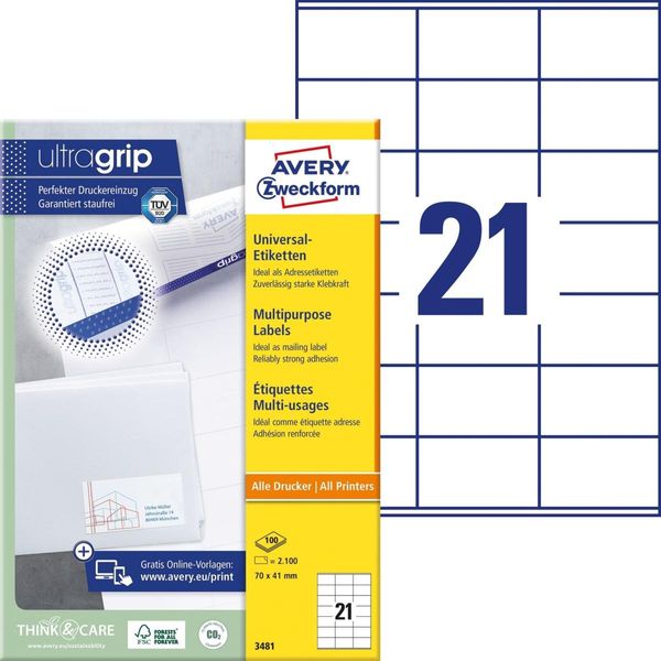 Etichette Universali Ultragrip 70X41 Mm Pu=5X2,100 Etichette / 100 Fogli Bianco-image