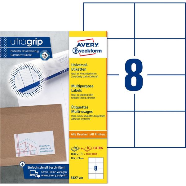 Etichette Universali Ultragrip 105X74 Mm Pu=7X1.760 Etichette / 220 Fogli Bianco-image