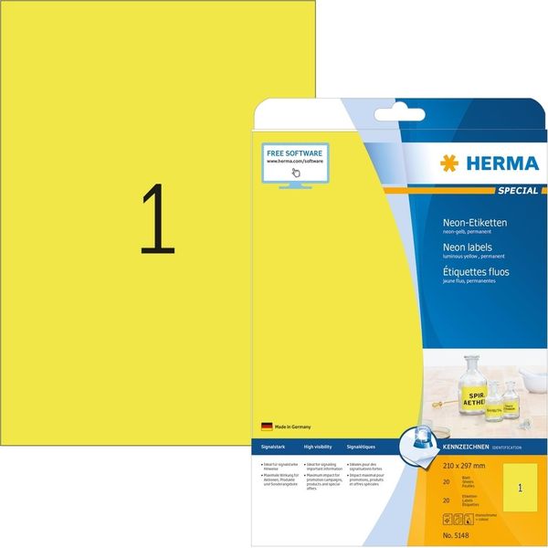 Etichette Giallo Neon 210X297Mm Speciale A4 Lasercopy 20 Pezzi Confezione Da 32 Pezzi-image