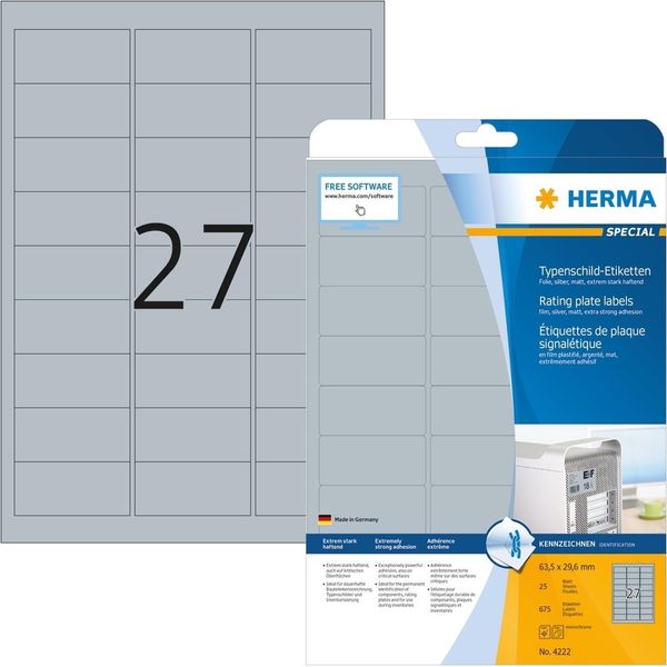 Etichette Piastra Tipo Foil Argento 63,5X29,6Mm Speciale A4 Lasercopy Confezione Da 32 Pezzi-image