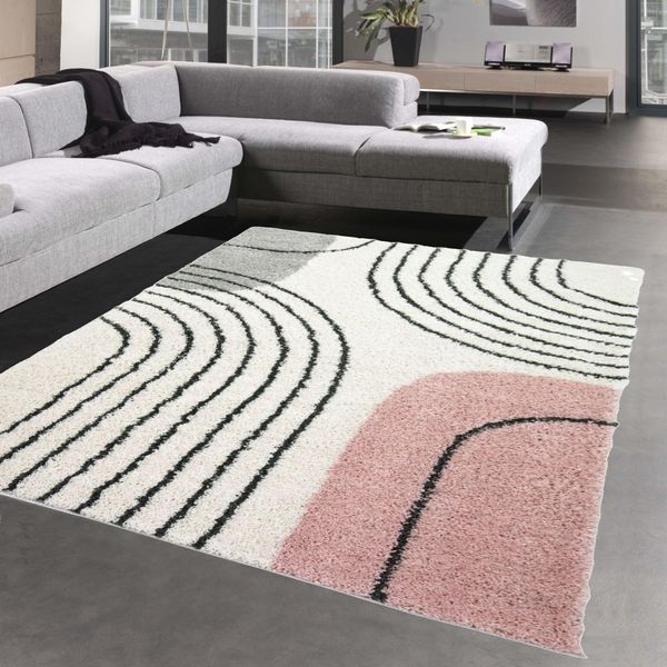 Tappeto Di Design Con Motivi Rotondi - Rosa Crema Dimensioni - 120X170 Cm-image