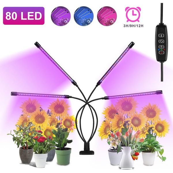 Lampada Per Piante Jiubiaz Led Luce Per Piante A Spettro Completo 80 Led, Lampada Per Piante A 4 Teste Lampada Di Crescita Per Piante, 10 Livelli Di Regolazione Luce Di Crescita Led Per Piante Da Interno, Giardinaggio, Serra-image