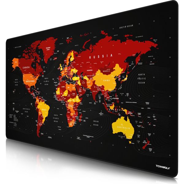 Tappetino Per Mouse Da Gioco Titanwolf, Tappetino Per Mouse Xxxl Speed 1200 X 600 Mm, Velocità E Precisione, Mappa Del Mondo Rosso-image