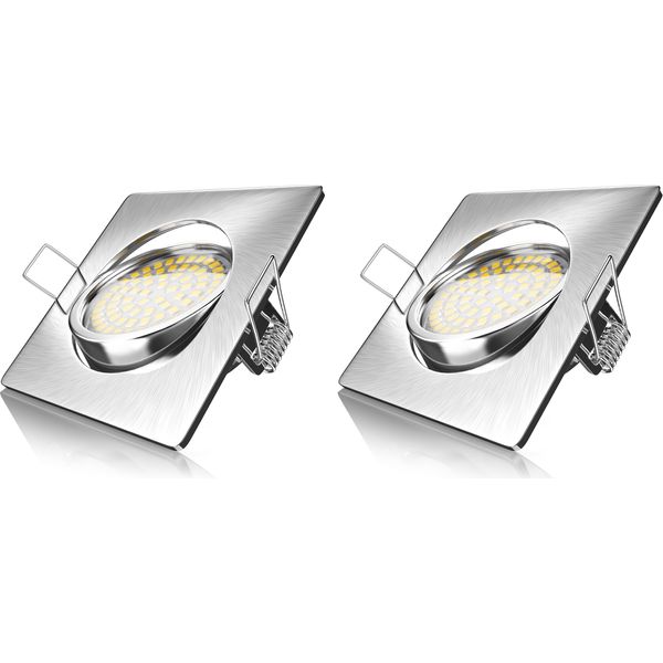 Brandson 2X Faretto Da Incasso Led In Look Acciaio Inox, Faretto Da Soffitto Orientabile Con 320 Lumen / Bianco Caldo-image