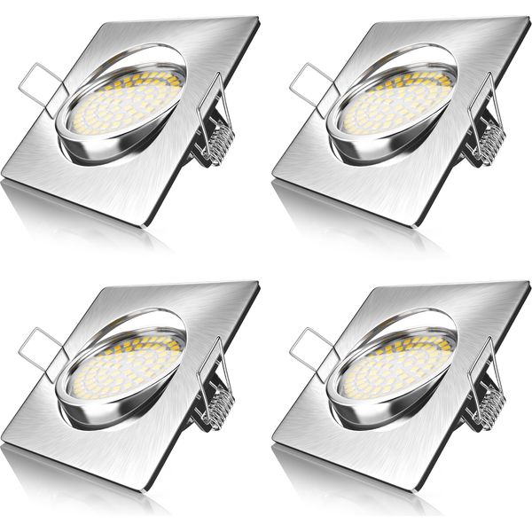 Brandson 4X Faretto Da Incasso Led In Look Acciaio Inox, Faretto Da Soffitto Orientabile Con 320 Lumen / Bianco Caldo-image