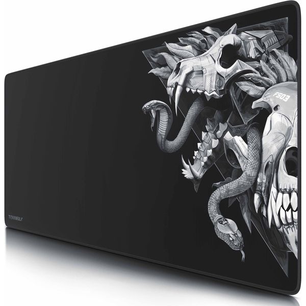 Tappetino Per Mouse Da Gioco Titanwolf Xxl, 900 X 400 X 3 Mm, Tappetino Da Scrivania, Lavabile, Retro Antiscivolo, Velocità E Precisione, Teschio Di Lupo-image