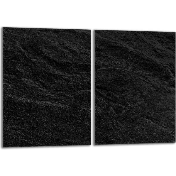 Set Di Piastre Di Copertura Per Piano Cottura 2X40X52 Cm Copertura Per Piano Cottura In Ceramica Alzatina In Vetro, Nero Ardesia-image
