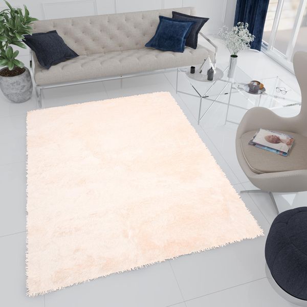 Tappeto Soggiorno Camera Da Letto Monocolore Design Moderno Shaggy Tappeto A Pelo Lungo A Pelo Alto Crema Morbido ÖKotex 160 X 220 Cm-image