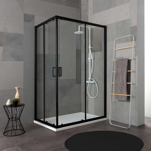 Box Doccia 80X100 H 190 Profilo Nero Opaco Cristallo Trasparente | City-image