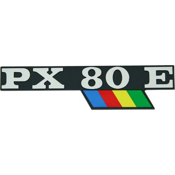 Emblema Rms / Scritta " Px 80 E "" Colorata Compatibile Con Vespa Px 80 E Lusso - 2 Perni 130X33Mm Interasse 105Mm"-image
