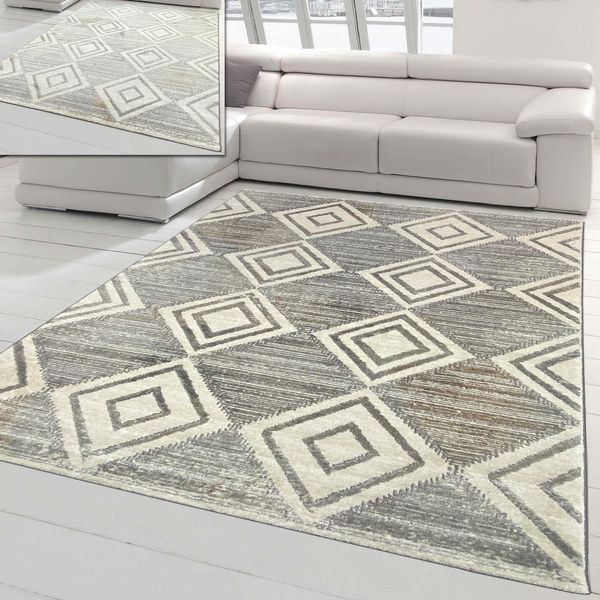 Tappeto Da Salotto - Motivo A Rombi Marocchini - In Grigio Dimensioni - 200 X 290 Cm-image