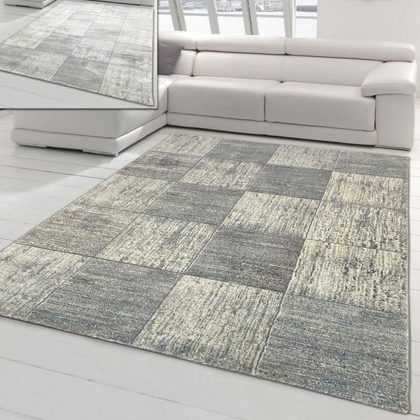 Tappeto Per Il Soggiorno - Motivo Quadrato - Di Colore Grigio - 160X230 Cm-image