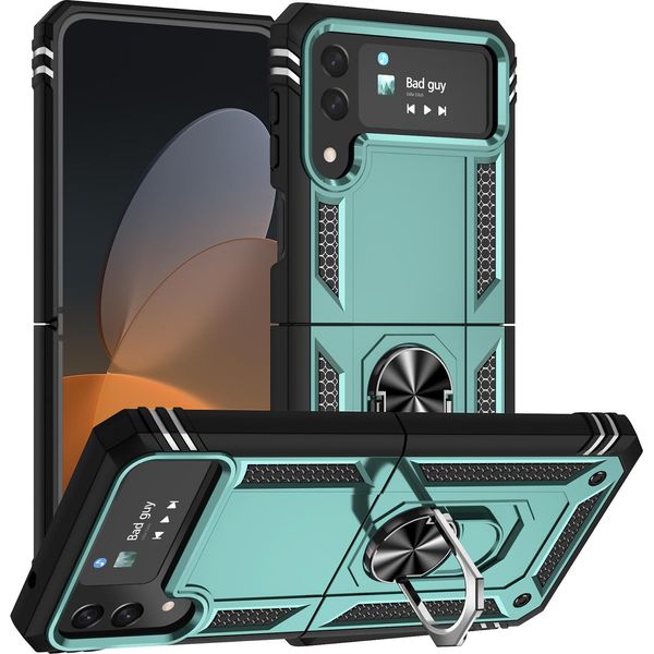 Custodia Per Samsung Galaxy Z Flip 4 5G A Doppio Strato Robusta, Protezione Militare Con Supporto Ad Anello E Supporto Verde-image