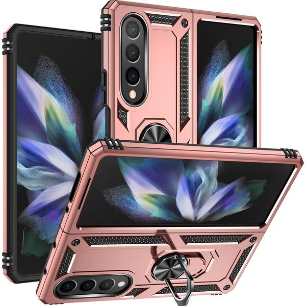 Custodia Per Samsung Galaxy Z Fold 4 5G A Doppio Strato Robusta, Protezione Militare Con Supporto Ad Anello E Supporto Oro Rosa-image