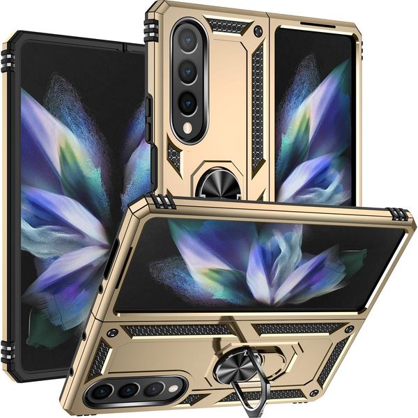Custodia Per Samsung Galaxy Z Fold 4 5G A Doppio Strato Robusta, Protezione Militare Con Supporto Ad Anello E Supporto Oro-image