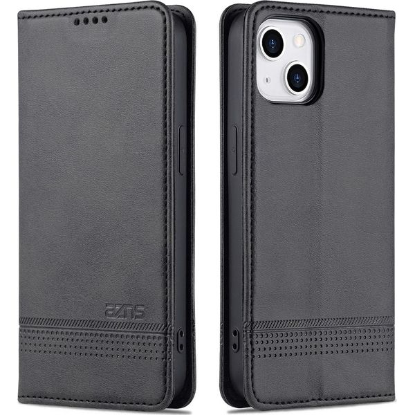 Custodia Per Iphone 14, Portafoglio Con Chiusura Magnetica E Supporto, Custodia Flip In Pelle Nera-image