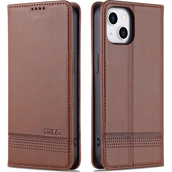 Custodia Per Iphone 14, Portafoglio Con Chiusura Magnetica E Supporto, Custodia Flip In Pelle Caffè-image