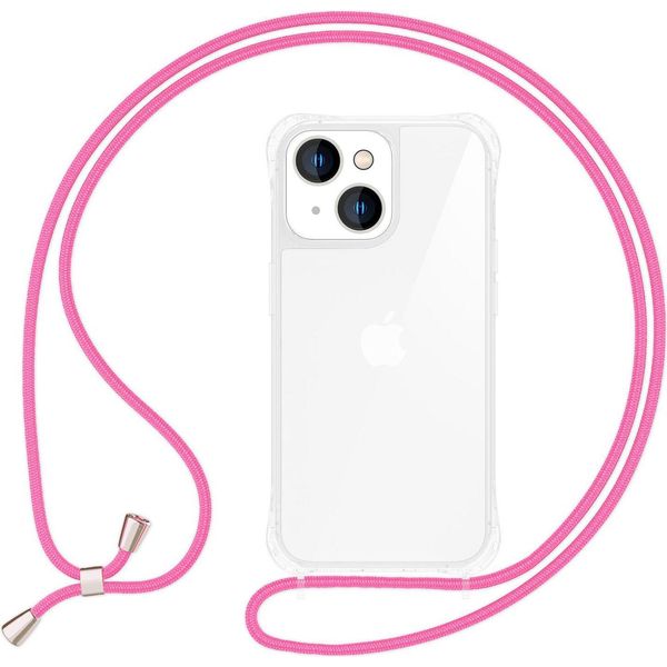 Per Iphone 14 Plus Custodia Con Cinturino Custodia Del Telefono Cellulare Cavo Catena Del Telefono Cellulare Collana Rosa-image
