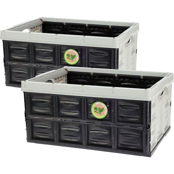 Cassetta Pieghevole 45 Litri Nero Grigio - 53 X 39 Cm - Cassetta Universale Pieghevole Con Maniglie Per Il Trasporto - Cestino Spesa Pieghevole-image