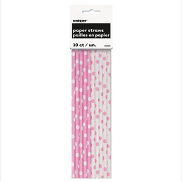 Unique Party Dot Pattern Cannucce Usa E Getta 10-Pack SG18782 (Taglia Unica) (Rosa, Bianco)-image