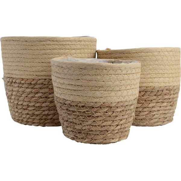 Vaso Da Fiori In Seagrass Intrecciato 13-15-17Cm Marrone/Beige, Set Di 3 Pezzi-image