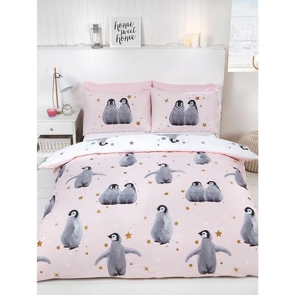 Rapport - Baby Penguin - Set Di Biancheria Da Letto Reversibile AG661 (Letto Singolo) (Rosa/Grigio)-image