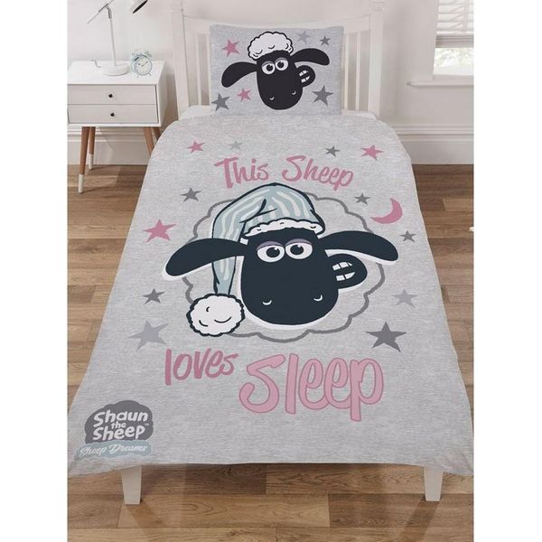 Shaun The Sheep - Set Di Biancheria Da Letto "Loves Sleep"" AG125 (Letto Singolo) (Grigio/Nero/Rosa)"-image