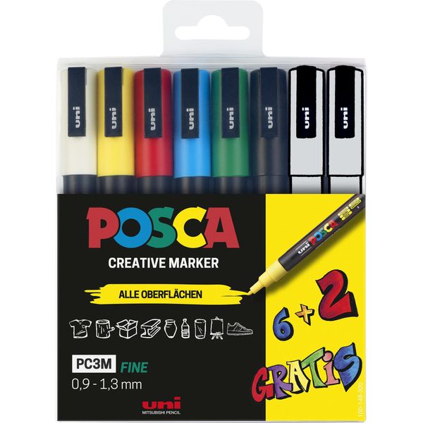 Uni-Ball 186825 Uni-Ball Posca PC-3M Acrylstift Farbsortiert 0,9 - 1,3 Mm, 8 St.-image