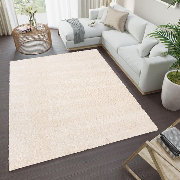 Tappeto Soggiorno Camera Da Letto Monocolore Design Moderno Shaggy A Pelo Lungo Crema ÖKotex 80 X 150 Cm-image