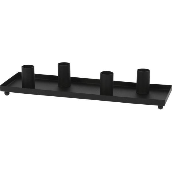 Vassoio Per Candele In Metallo Nero Con 4 Portacandele A Bastoncino - Circa 30 Cm-image