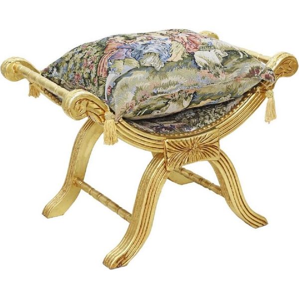 Casa Padrino Sgabello Barocco A Croce Con Cuscino Oro / Multicolore - Sgabello Fatto A Mano In Stile Barocco - Sgabello In Stile Antico - Mobili Barocchi - Mobili Da Salotto In Stile Barocco - Mobili In Stile Antico-image