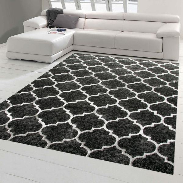 Elegante Tappeto Orientale In Stile Marocchino Grigio Nero Dimensioni - 120 X 170 Cm-image