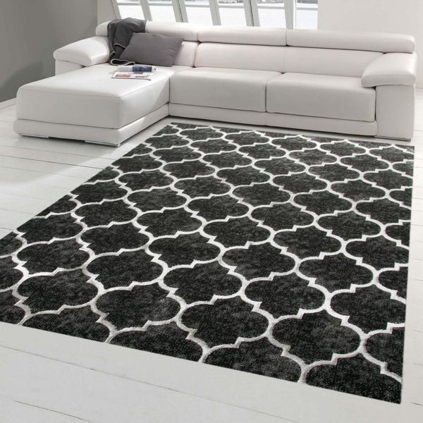 Tappeto Orientale Di Design - Marocco Stile - Grigio Nero Dimensioni - 120 X 170 Cm-image