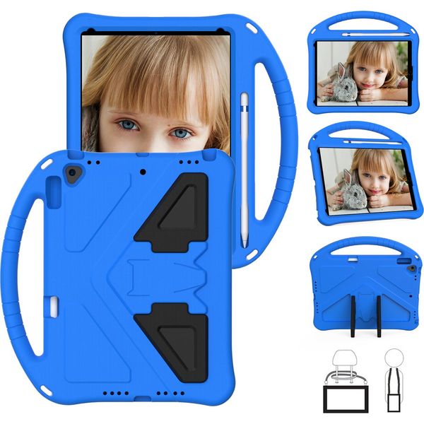 Custodia Per Bambini Per Ipad 10.2 2021/2020/2019, Ipad 9°/8°/7° Generazione, Custodia Antiurto Leggera In Eva Con Supporto Pieghevole E Maniglia Blu-image