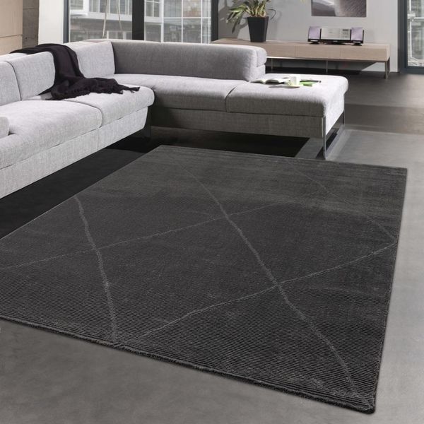 Tappeto Da Salotto Recycle Rib - Morbido - Diamanti In Antracite Dimensioni - 200 X 290 Cm-image