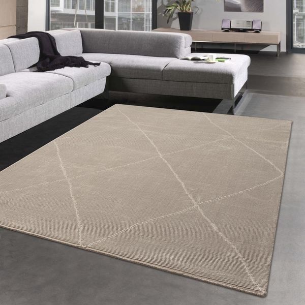 Tappeto Da Salotto Recycle Rip - Morbido - Diamanti In Beige Dimensioni - 80X150 Cm-image
