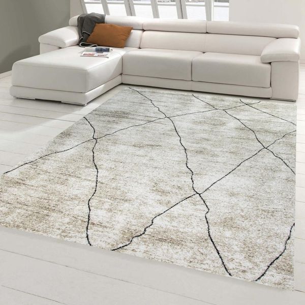 Tappeto Da Salotto Con Motivo A Rombi Marocchini In Beige Dimensioni - 200 X 290 Cm-image