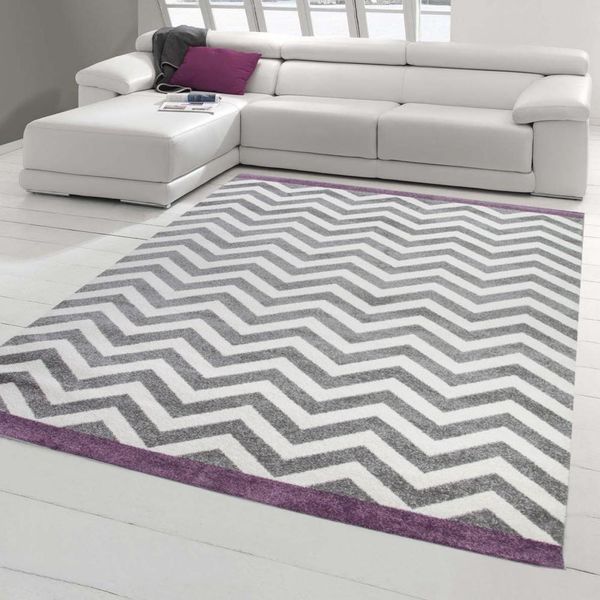 Tappeto Soggiorno Moderno Design Scandinavo In Grigio Crema Viola Dimensioni - 160 X 230 Cm-image