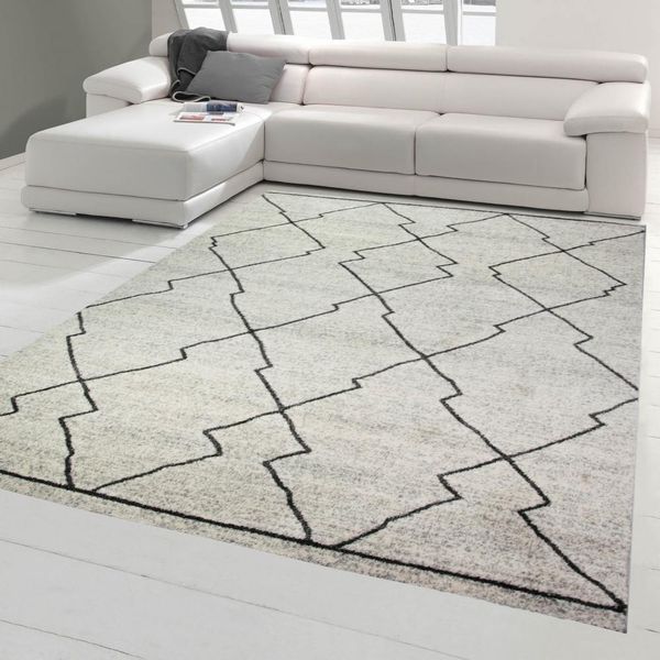 Tappeto Da Salotto Moderno Con Motivo A Diamante Marocchino In Grigio Crema Dimensioni - 120 X 170 Cm-image