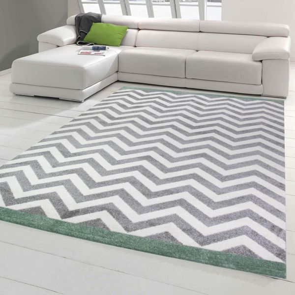 Tappeto Dal Design Scandinavo Moderno In Grigio Crema Verde Dimensioni - 160 X 230 Cm-image