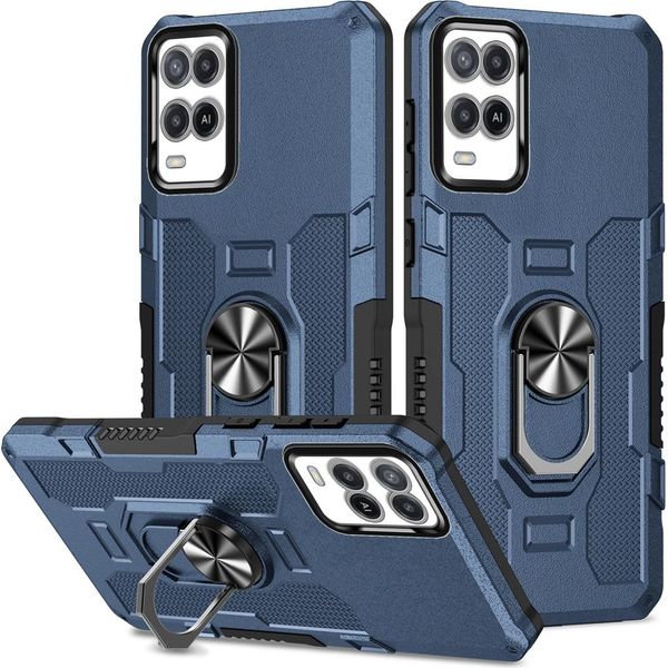 Oppo A54 4G / A55 4G Custodia, Doppio Strato Robusto Anello Di Supporto Armatura Stand Custodia Protettiva Per Oppo A54 4G / A55 4G Blu-image