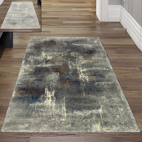 Tappeto Da Salotto - Motivo Astratto - Multicolore Grigio Blu Dimensioni - 80X150 Cm-image