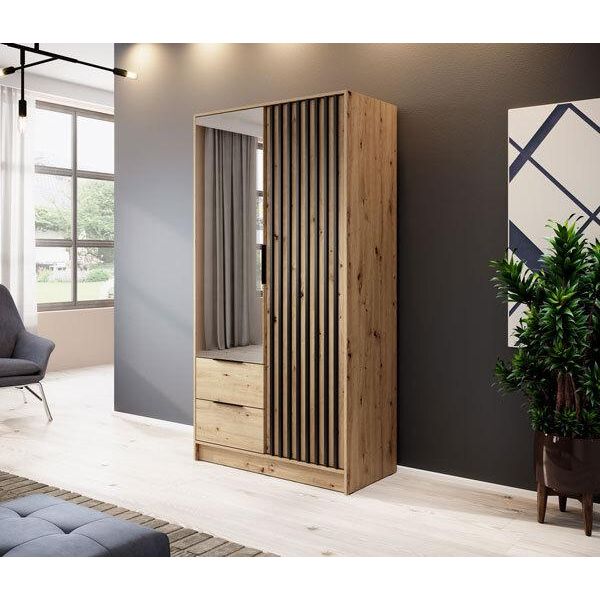 Armadio "Nelly"" Ad Ante Battenti Rovere Artisan Nero Larghezza 105 Cm"-image
