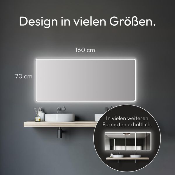 Specchio Da Bagno Con Illuminazione Talos Moon Led 160X70 Cm - Impermeabile Grazie Alla Cornice In Alluminio - Colore Chiaro Bianco Neutro-image