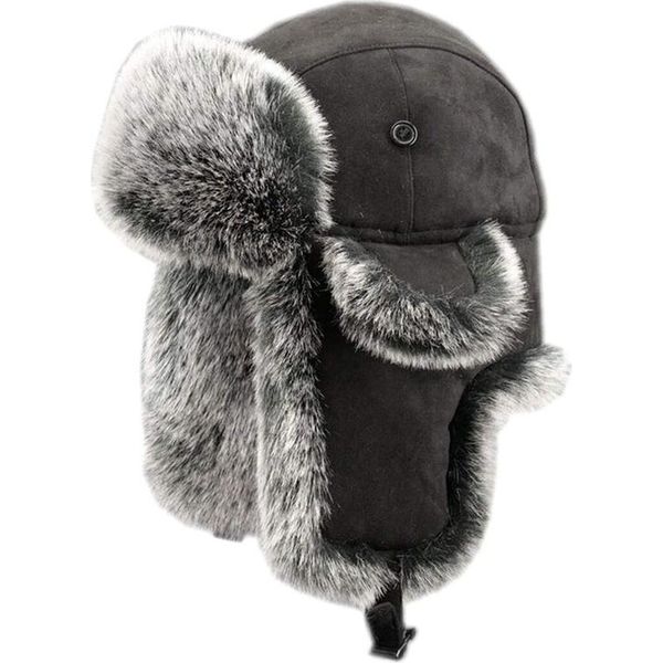 Cappello Da Aviatore Unisex In Pelle Scamosciata Antivento Per Trapper, Caldo Cappello Russo In Pelliccia Sintetica, Colore: Nero, Taglia: Xl-image
