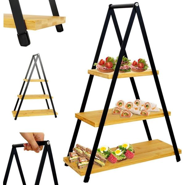 Piatto Da Portata Vassoio Da Portata Supporto Per Torte Supporto Per Frutta Piatto Da Portata Scaffale Da Cucina In Legno A 3 Livelli 38X16,5X53 Cm-image