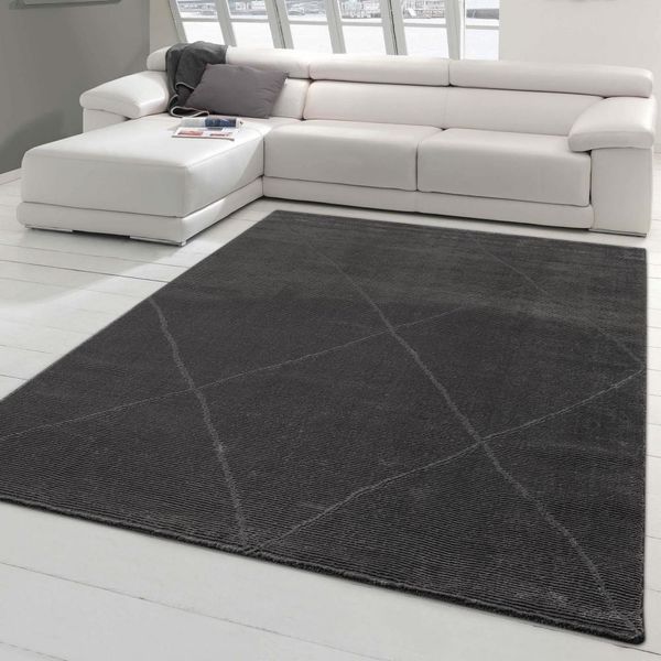 Tappeto Classico Recycel Rib - Morbido - Diamanti In Antracite Dimensioni - 120 X 170 Cm-image