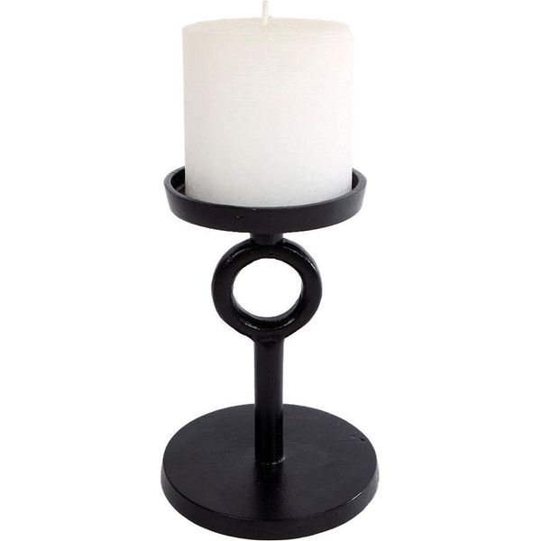 Portacandele In Alluminio Nero Rotondo - 14 Cm - Decorazione Da Tavolo In Metallo Portacandele A Pilastro Moderno Piccolo-image