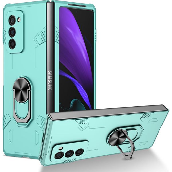 Custodia Galaxy Z Fold2, Robusta Custodia Rigida In Pc, Antiurto Con Supporto Ad Anello E Supporto Per Samsung Galaxy Z Fold 2 5G Blu-image